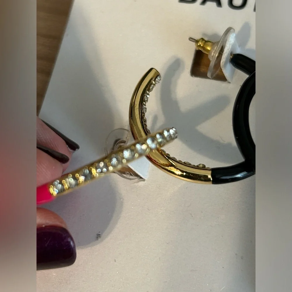 Baublebar Pink & Black Enamel Hoops Earrings With Rhinestones NWT - Picture 4 of 5